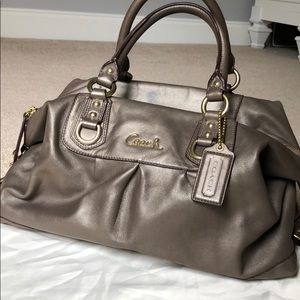 Coach Signature Brown-Gold Metallic Satchel Ashley